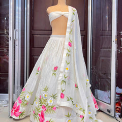 Brush Paint Floral Lehenga