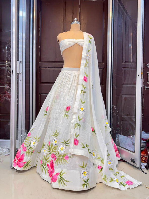 Brush Paint Floral Lehenga