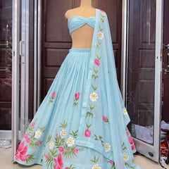 Brush Paint Floral Lehenga