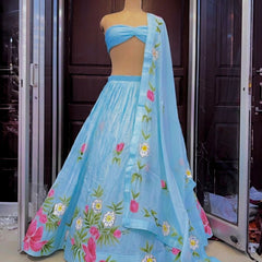 Brush Paint Floral Lehenga