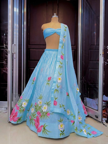 Brush Paint Floral Lehenga