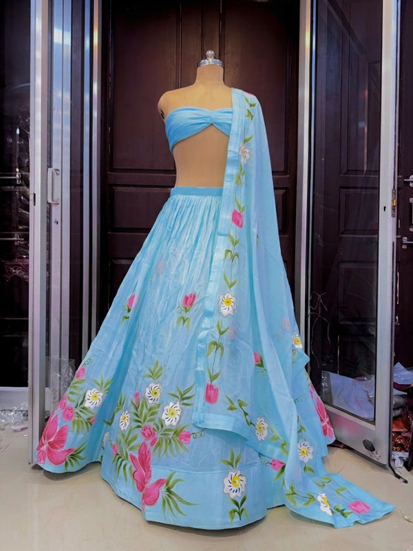 Brush Paint Floral Lehenga