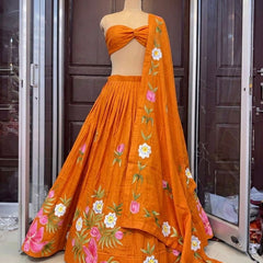 Brush Paint Floral Lehenga