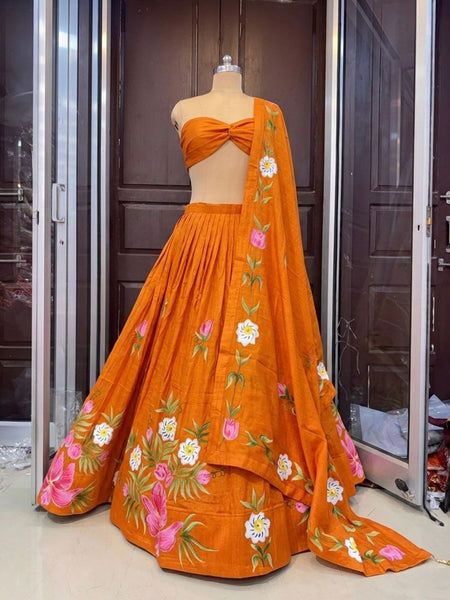 Brush Paint Floral Lehenga