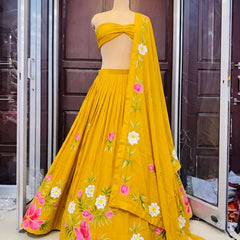 Brush Paint Floral Lehenga