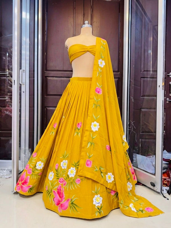 Brush Paint Floral Lehenga