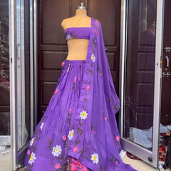 Brush Paint Floral Lehenga