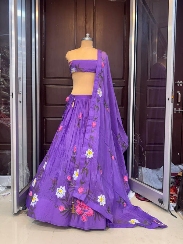 Brush Paint Floral Lehenga