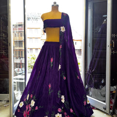 Brush Paint Floral Lehenga