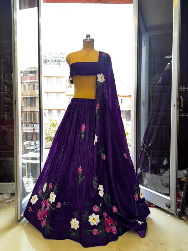 Brush Paint Floral Lehenga