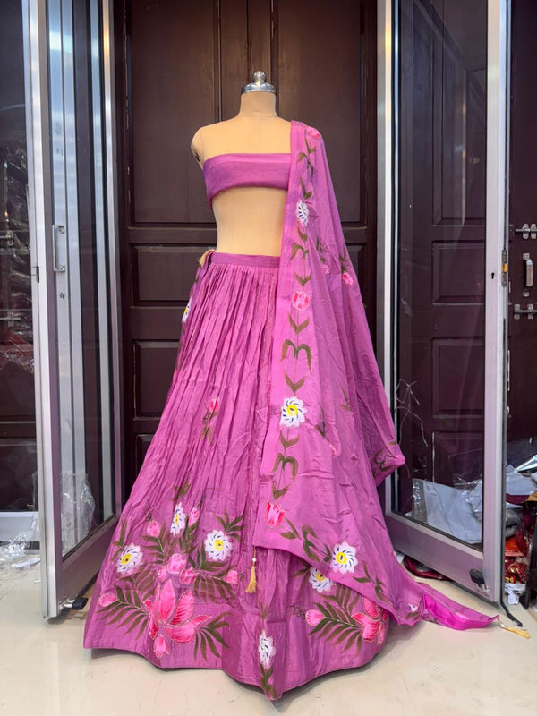 Brush Paint Floral Lehenga