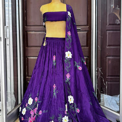 Brush Paint Floral Lehenga