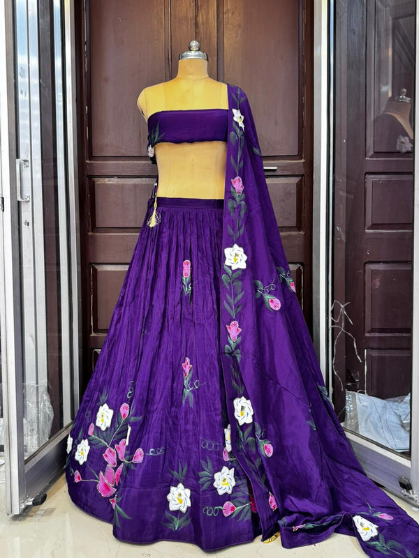 Brush Paint Floral Lehenga