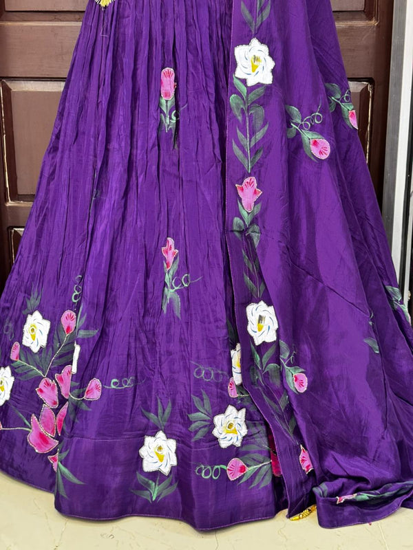 Brush Paint Floral Lehenga