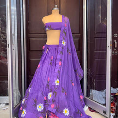 Brush Paint Floral Lehenga