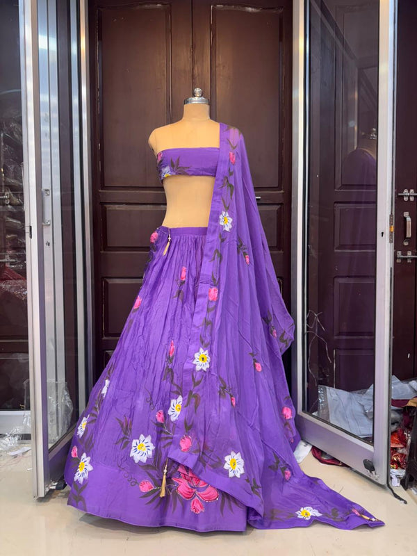Brush Paint Floral Lehenga
