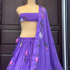 Brush Paint Floral Lehenga