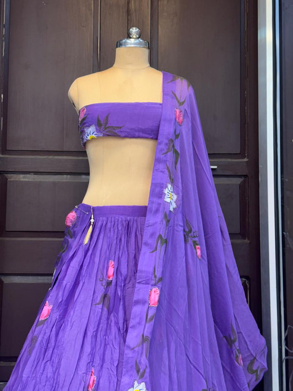 Brush Paint Floral Lehenga