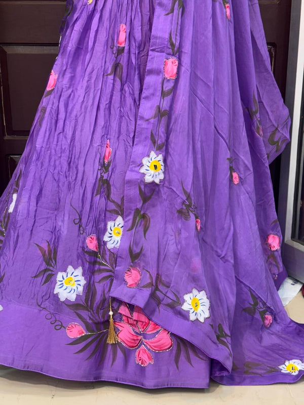 Brush Paint Floral Lehenga