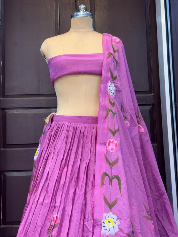 Brush Paint Floral Lehenga