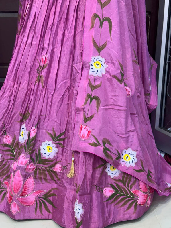 Brush Paint Floral Lehenga