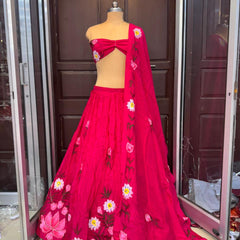 Brush Paint Floral Lehenga