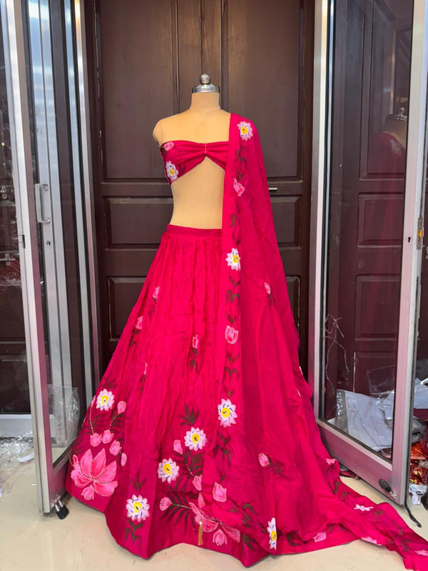 Brush Paint Floral Lehenga