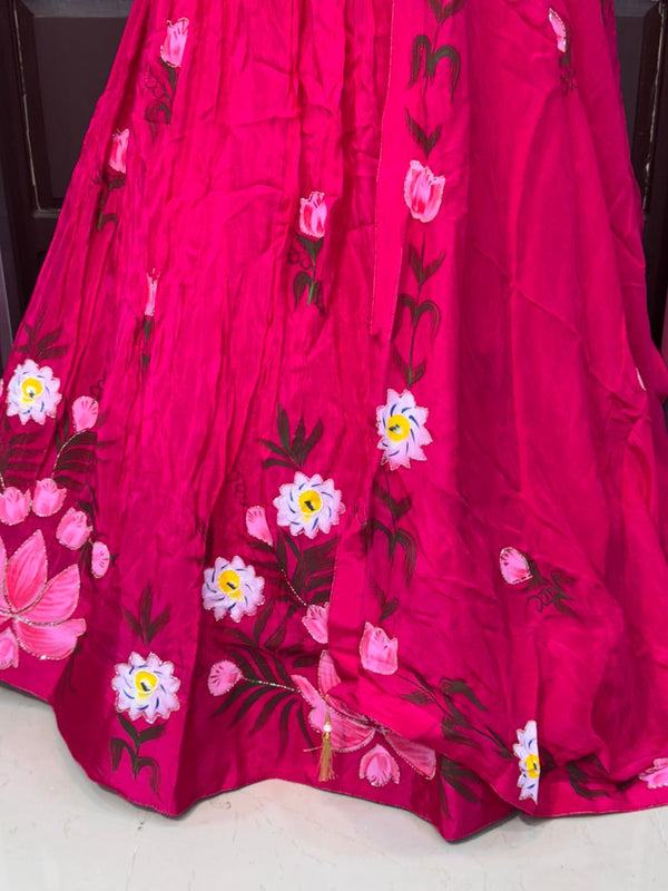 Brush Paint Floral Lehenga