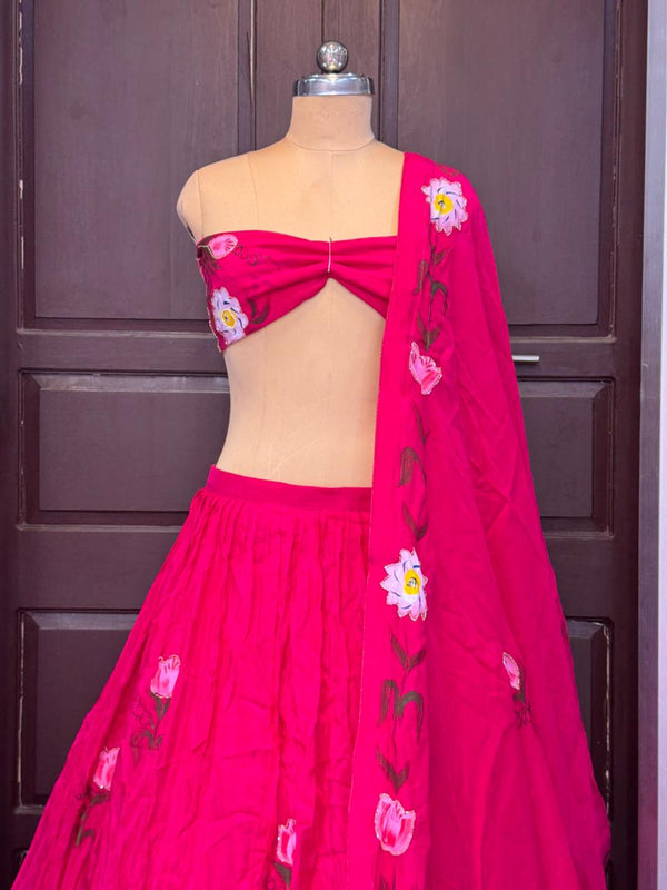 Brush Paint Floral Lehenga