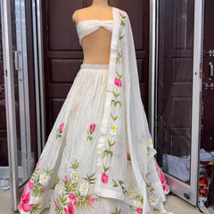 Brush Paint Floral Lehenga
