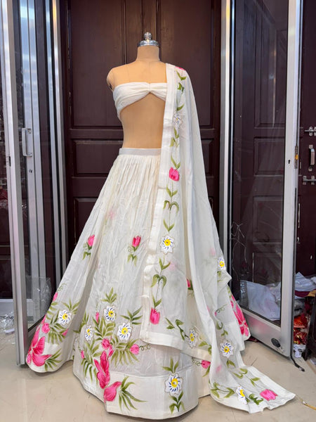 Brush Paint Floral Lehenga