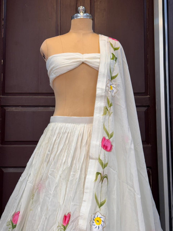 Brush Paint Floral Lehenga