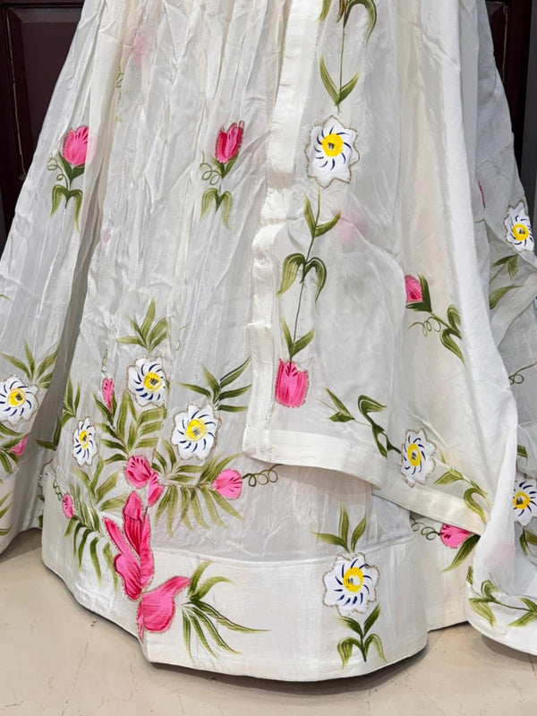 Brush Paint Floral Lehenga