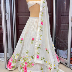 Brush Paint Floral Lehenga