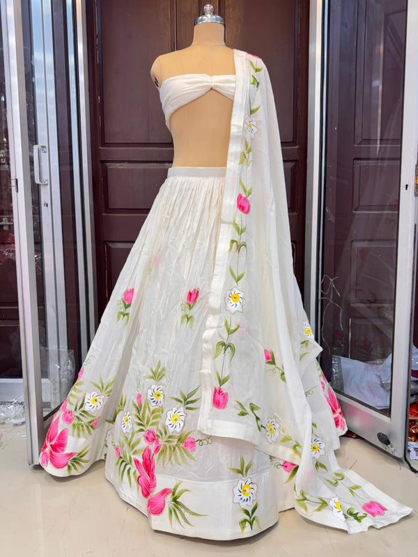 Brush Paint Floral Lehenga
