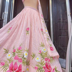 Brush Paint Floral Lehenga