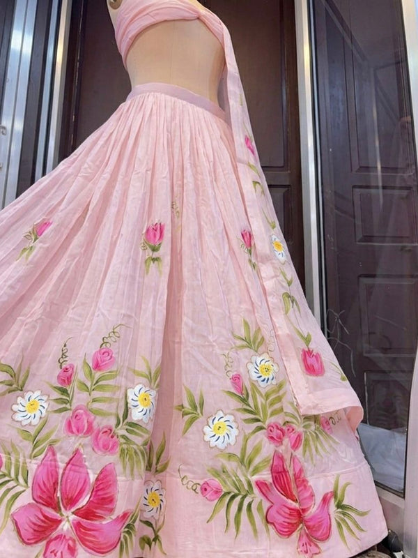 Brush Paint Floral Lehenga