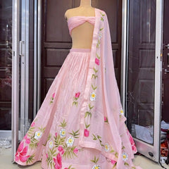 Brush Paint Floral Lehenga
