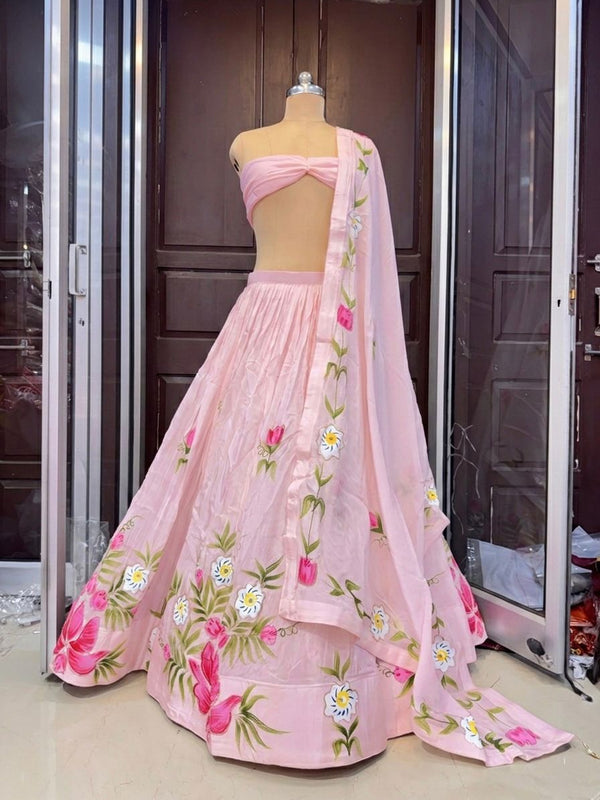 Brush Paint Floral Lehenga