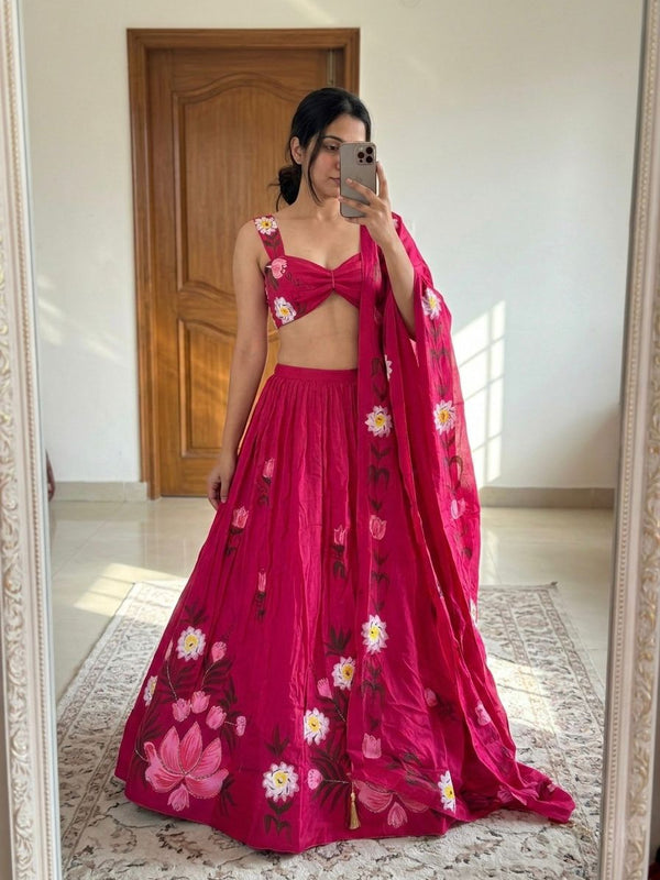 Brush Paint Floral Lehenga