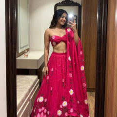 Brush Paint Floral Lehenga
