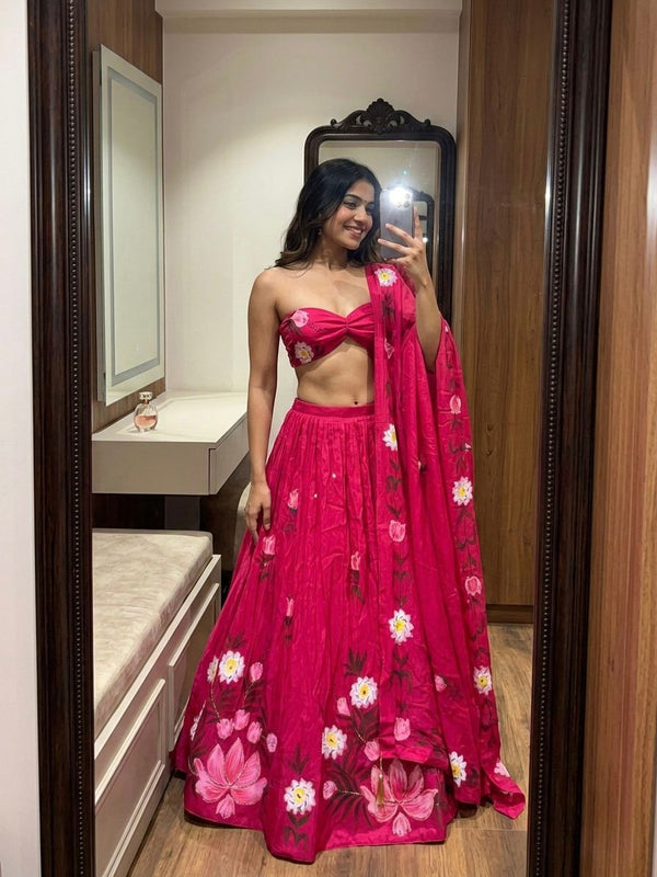 Brush Paint Floral Lehenga
