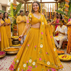 Brush Paint Floral Lehenga