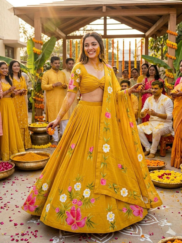 Brush Paint Floral Lehenga