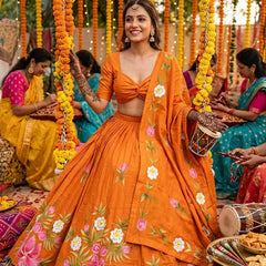 Brush Paint Floral Lehenga
