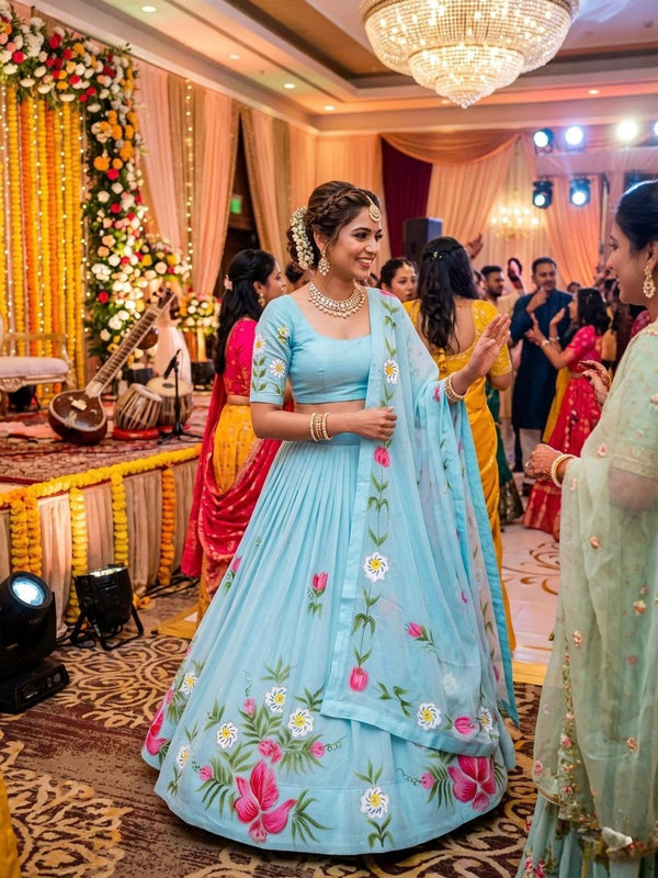 Brush Paint Floral Lehenga