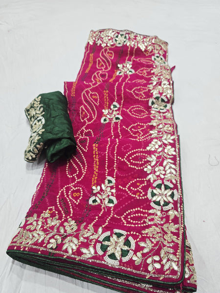 Pure Georgette Rajasthani Bandhej Saree