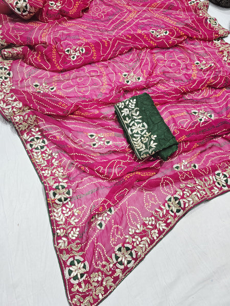 Pure Georgette Rajasthani Bandhej Saree