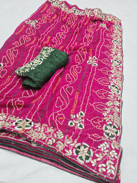 Pure Georgette Rajasthani Bandhej Saree