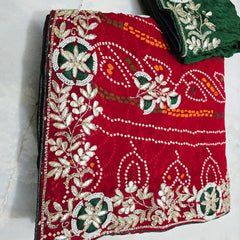 Pure Georgette Rajasthani Bandhej Saree